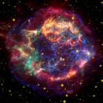 This stunning multi-mission picture shows off the many sides of the supernova remnant Cassiopeia A. It is made up of images taken by three of NASA's Great Observatories, using three different wavebands of light. Infrared data from the Spitzer Space Telesc